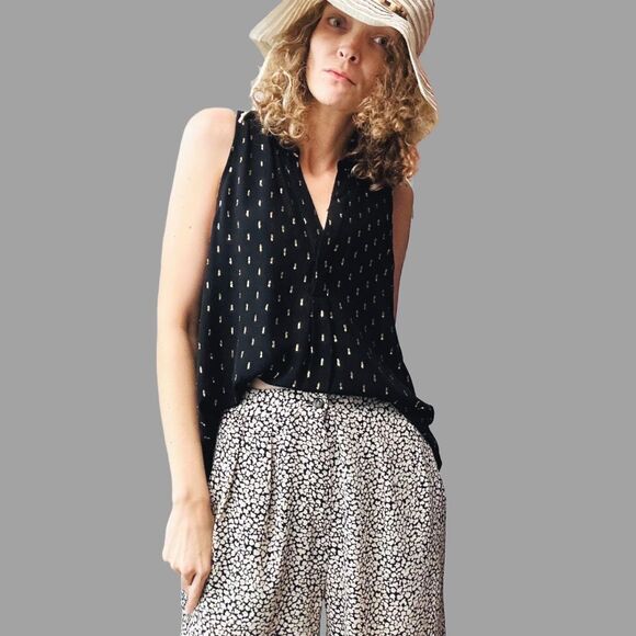 NWT JOIE Aruna Silk Tank Top – Medium – Caviar Black with Gold Metallic – $228 - Picture 6 of 6